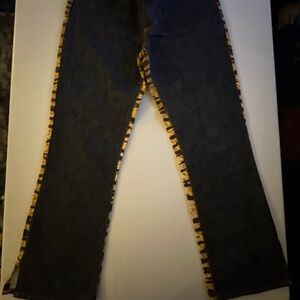 Stylish Black Jeans with Animal Print Trim